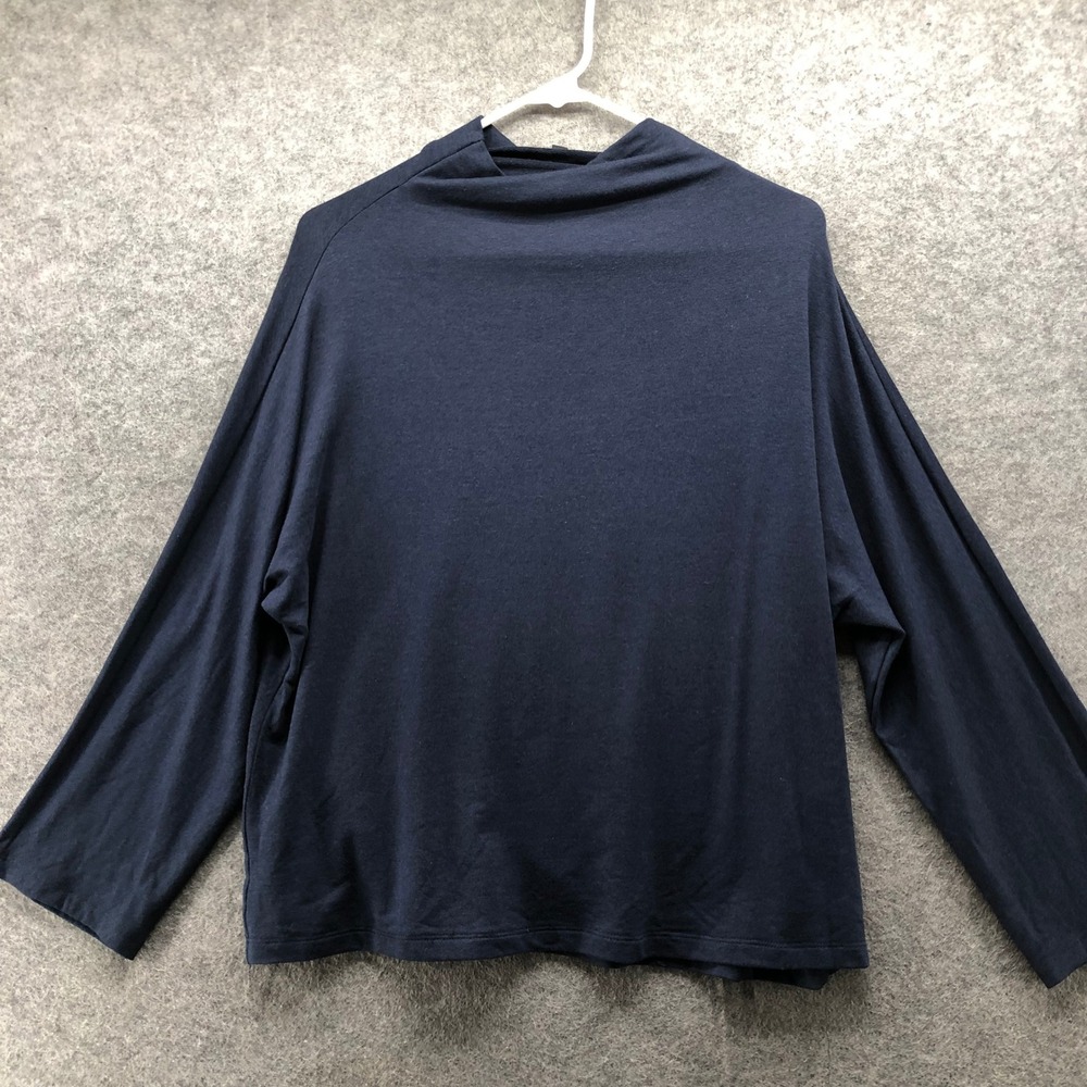Kal Rieman Mock Neck Top Womens L‎ Navy Blue Bamboo Blend Jersey Long Sleeve